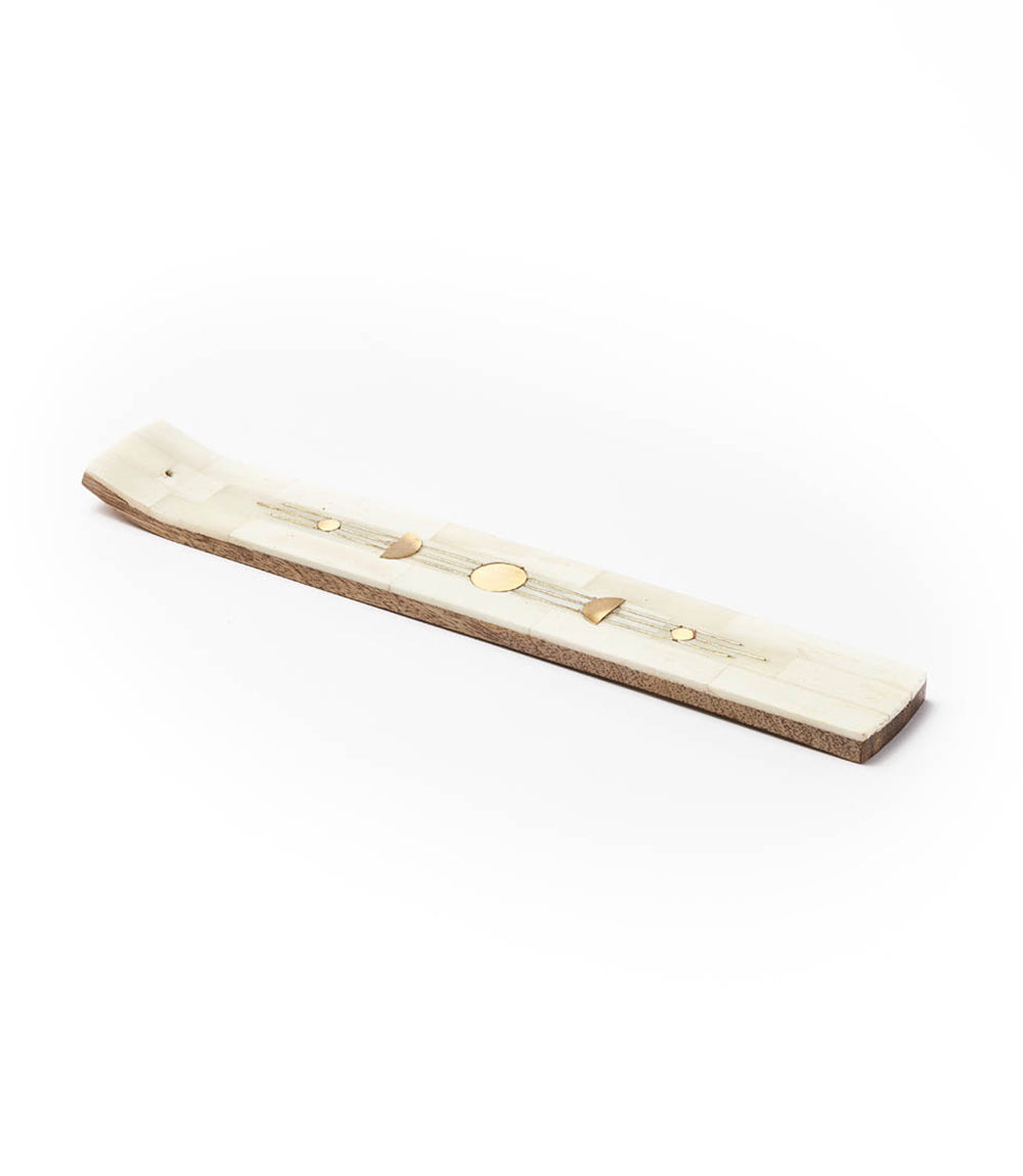 Indukala Moon Phase Incense Holder - Hand Carved Wood Bone