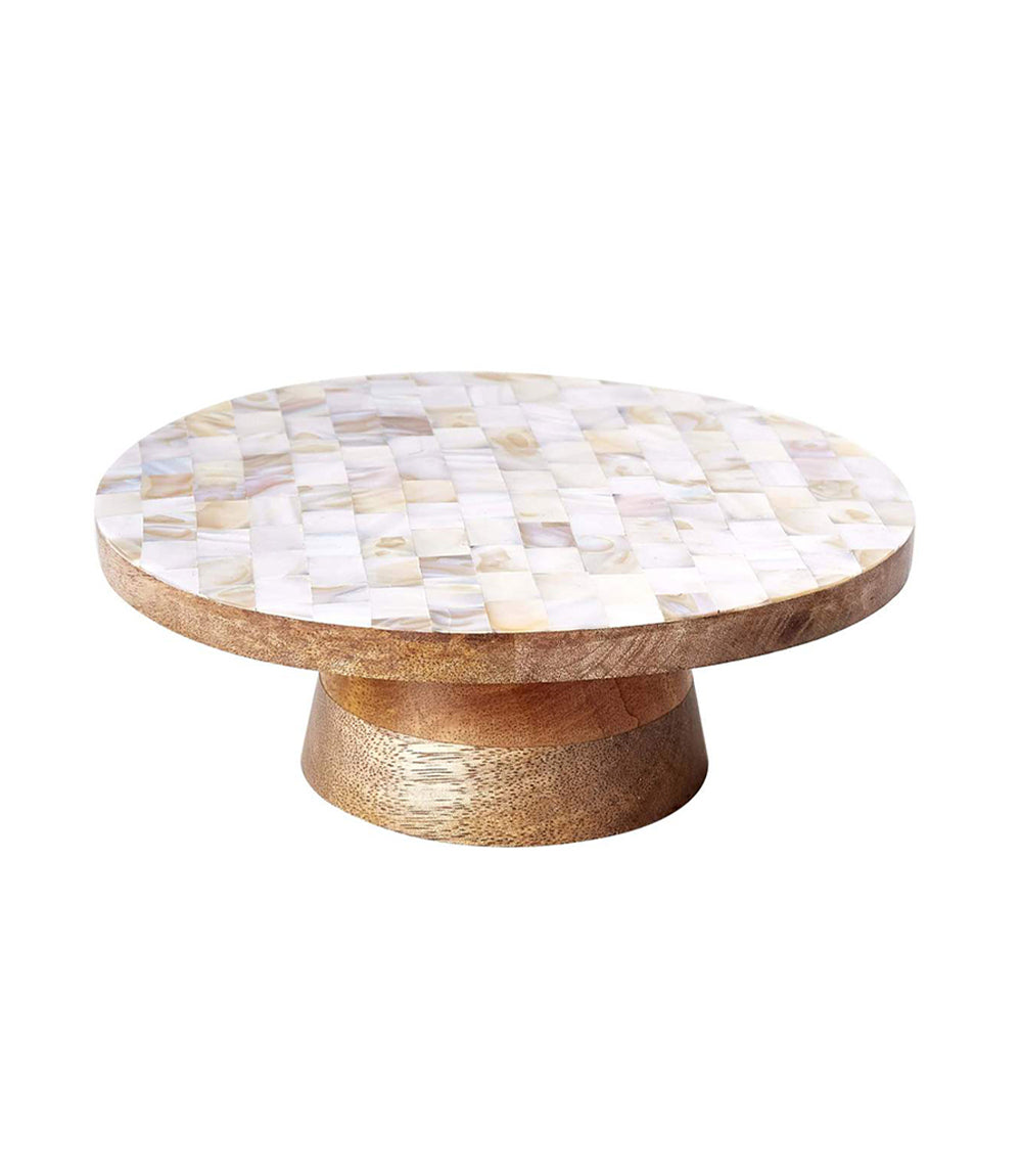 Chitra Cake Stand - Handmade, Mango Wood, Mother of Pearl