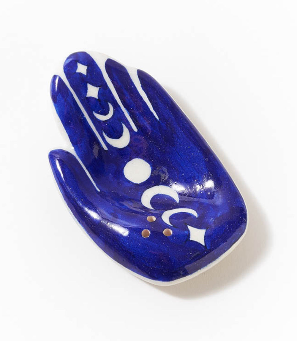 Jalini Hamsa Moon Phase Incense Holder Hand Painted Ceramic