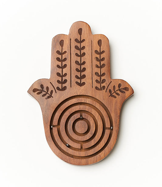 Hamsa Labyrinth Game - Hand Carved Wood