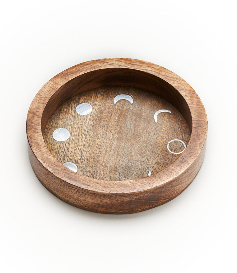 Jyotisha Celestial Round Jewelry Tray Catch All Trinket Dish - Wood