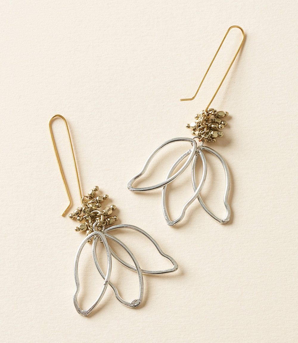 Kairavini Lotus Petal Drop Earrings - Silver, Gold