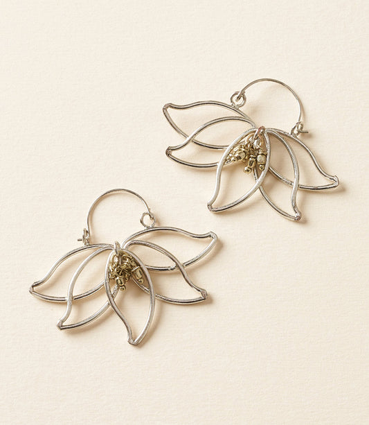 Kairavini Lotus Drop Earrings - Silver, Gold