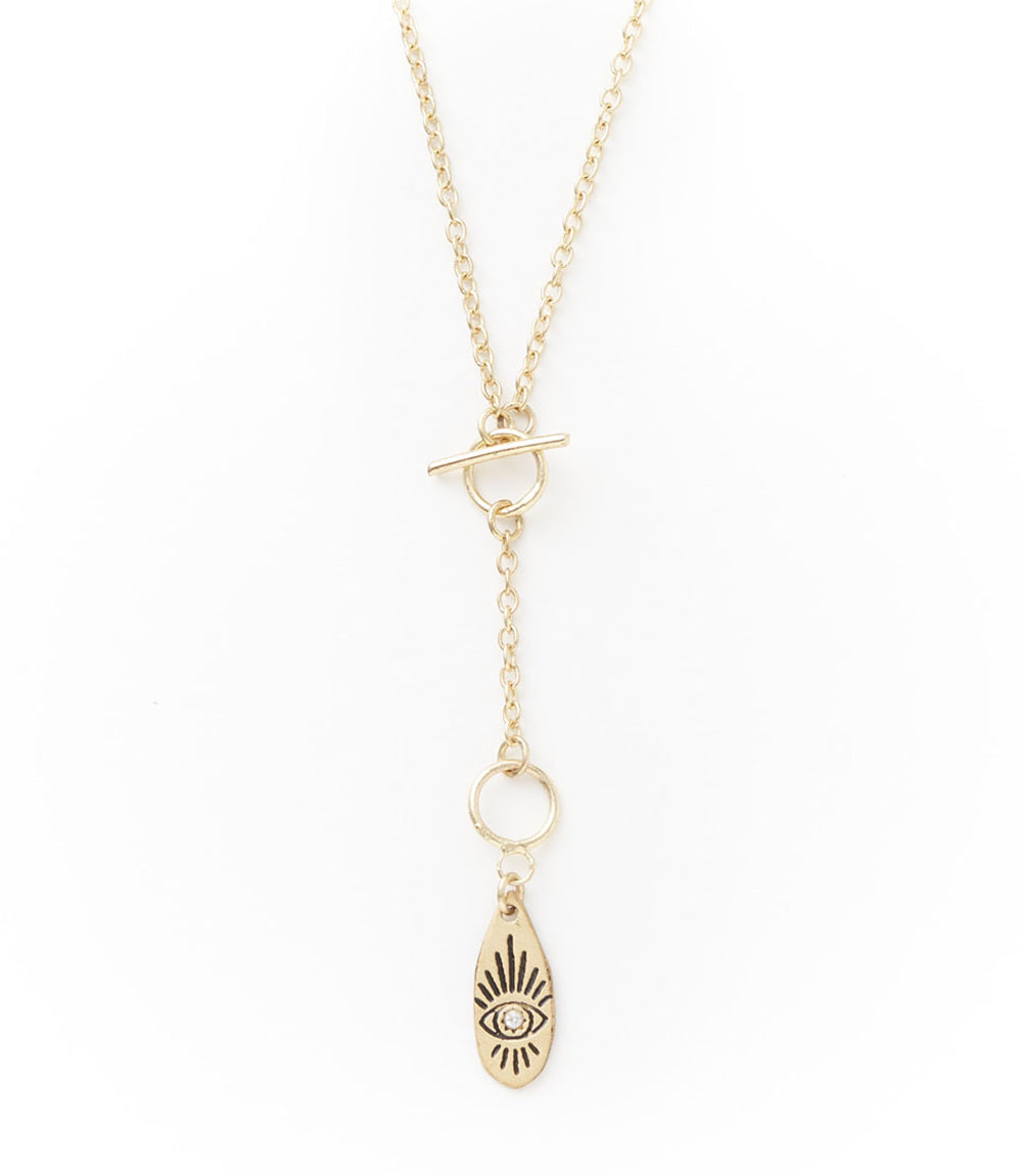 Ruchi Evil Eye Charm Gold Dainty Drop Lariat Necklace