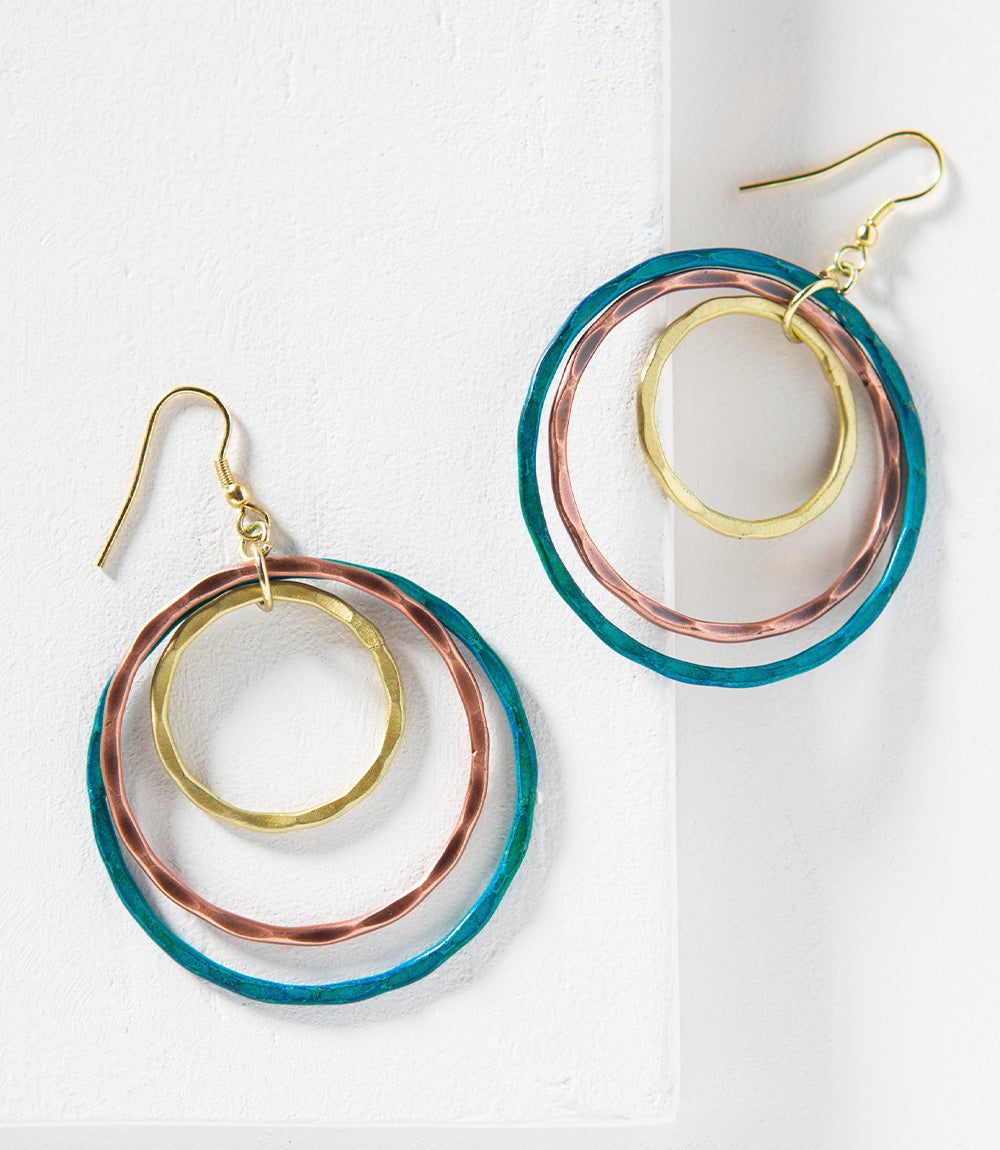 Vitana Cascading Hoops Earrings - Teal, Copper, Gold