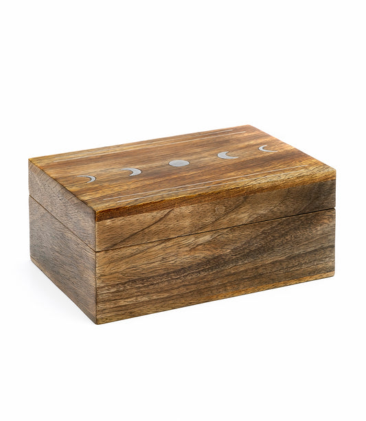 Indukala Moon Phase Jewelry Box With Tray - Wood Brass Inlay
