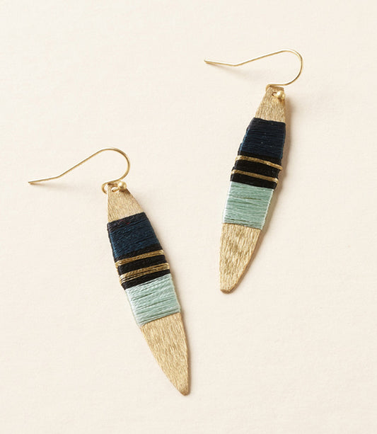 Kaia Surfboard Gold Drop Earrings - Blue Thread Wrapped