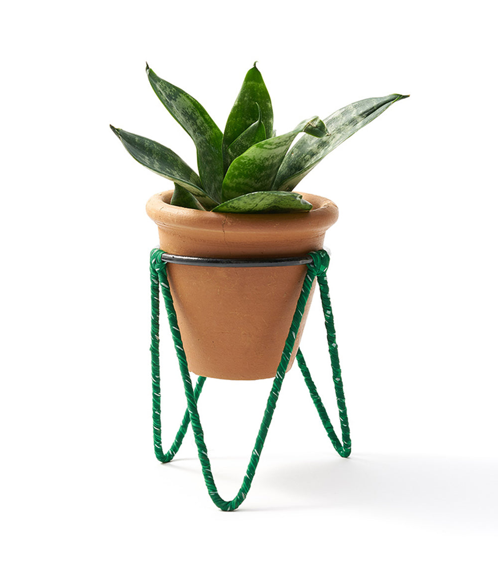 Air Element Plant Stand with Terracotta Pot - Assorted Upcycled Sari