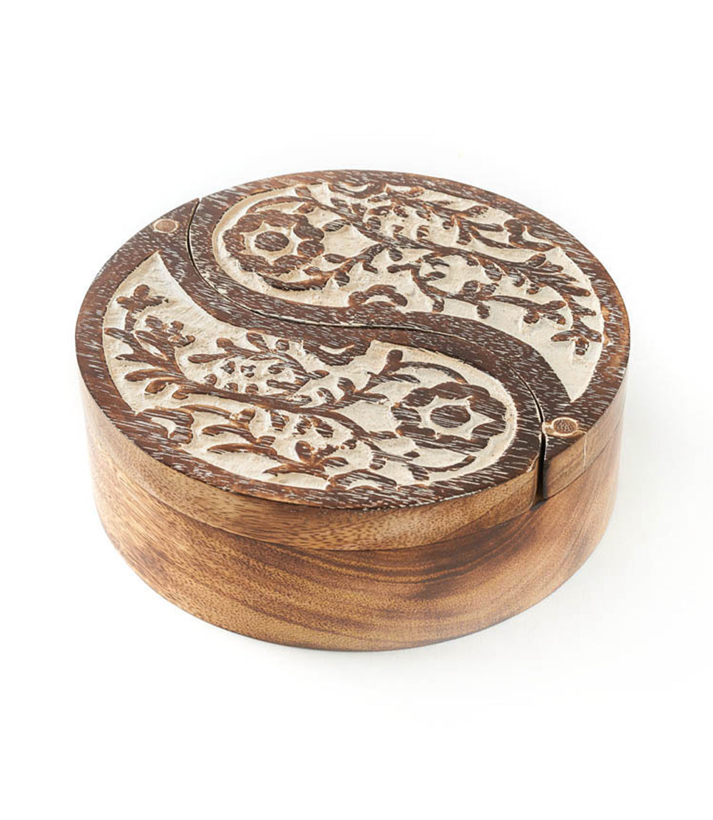 Aashiyana Yin Yang Wooden Pivot Box - Hand Carved Antique Finish