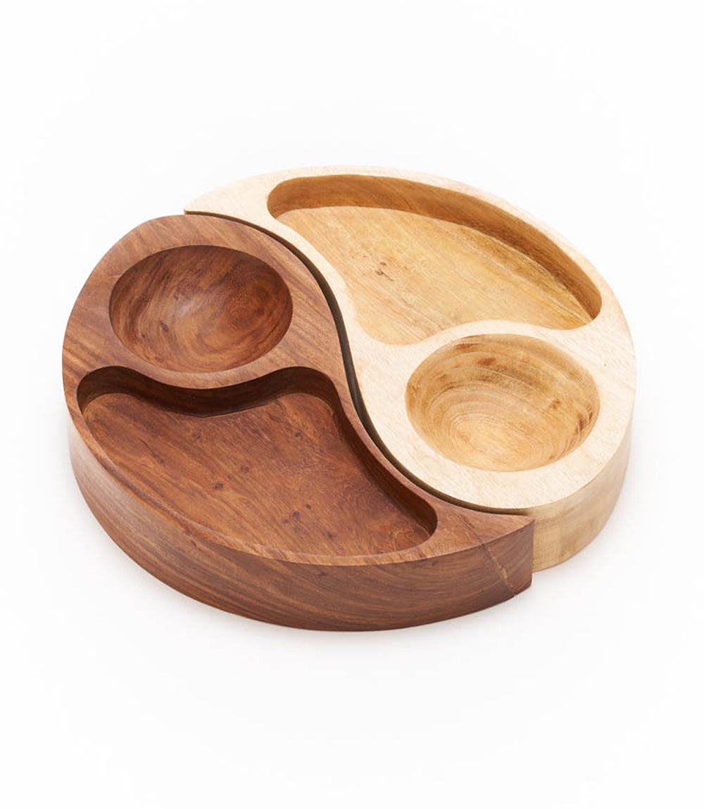 Yin Yang Chip and Dip Bowl - Handmade, Carved Wood