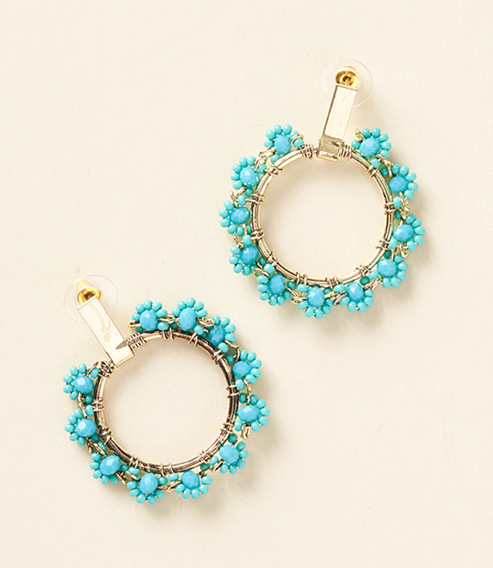 Jatasya Flower Hoop Earrings - Turquoise