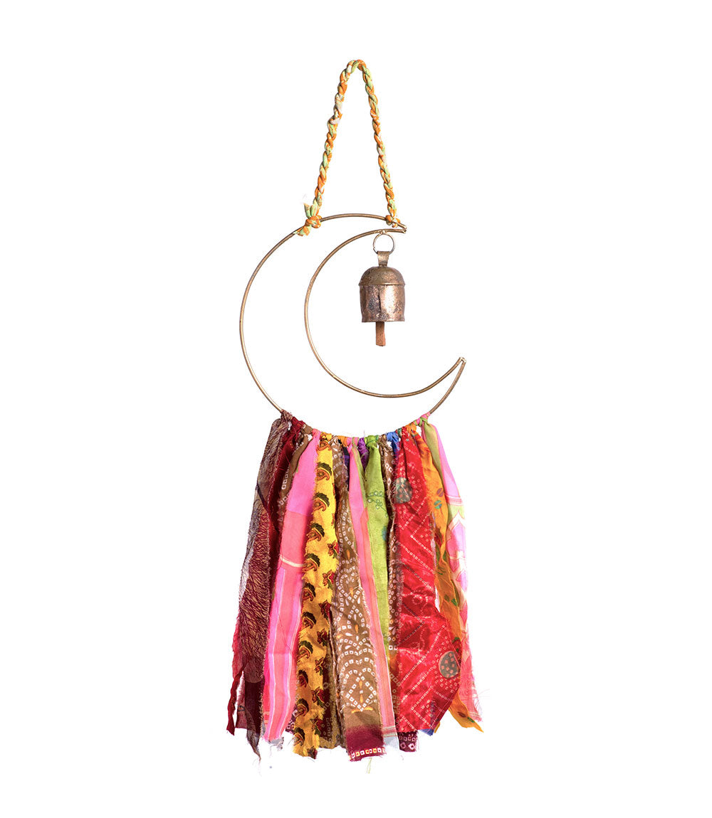 Swapna Moon Bell Wind Chime Upcycled Sari - Fair Trade Home