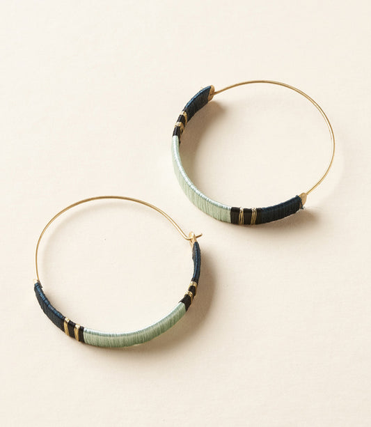 Kaia Gold Hoop Earrings - Blue Thread Wrapped