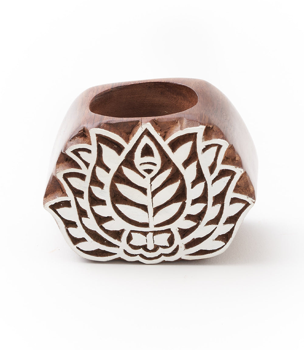 Aashiyana Lotus Tea Light Candle Holder - Carved Sheesham Wood