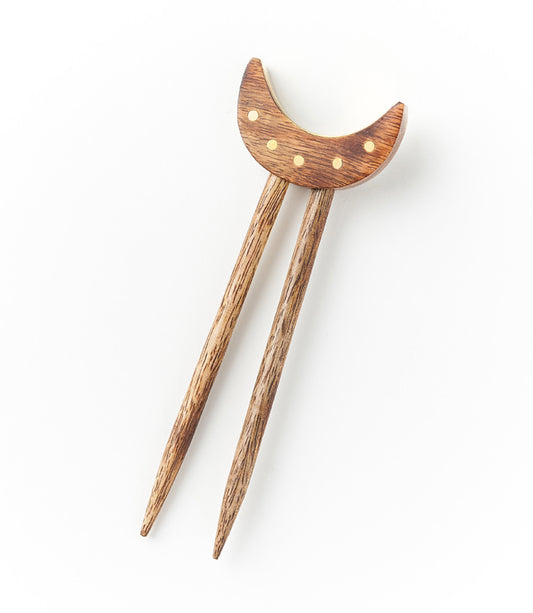 Jyotisha Crescent Moon Wood Hair Pin - Hand Carved