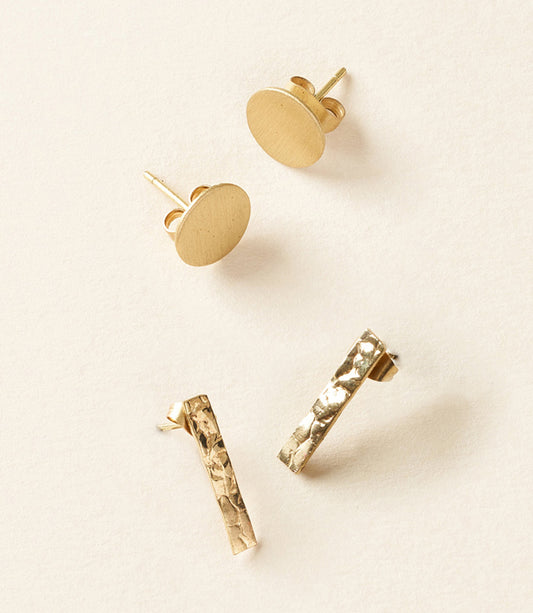 Diya Gold Stud Earrings Set of 2 - Dot, Bar