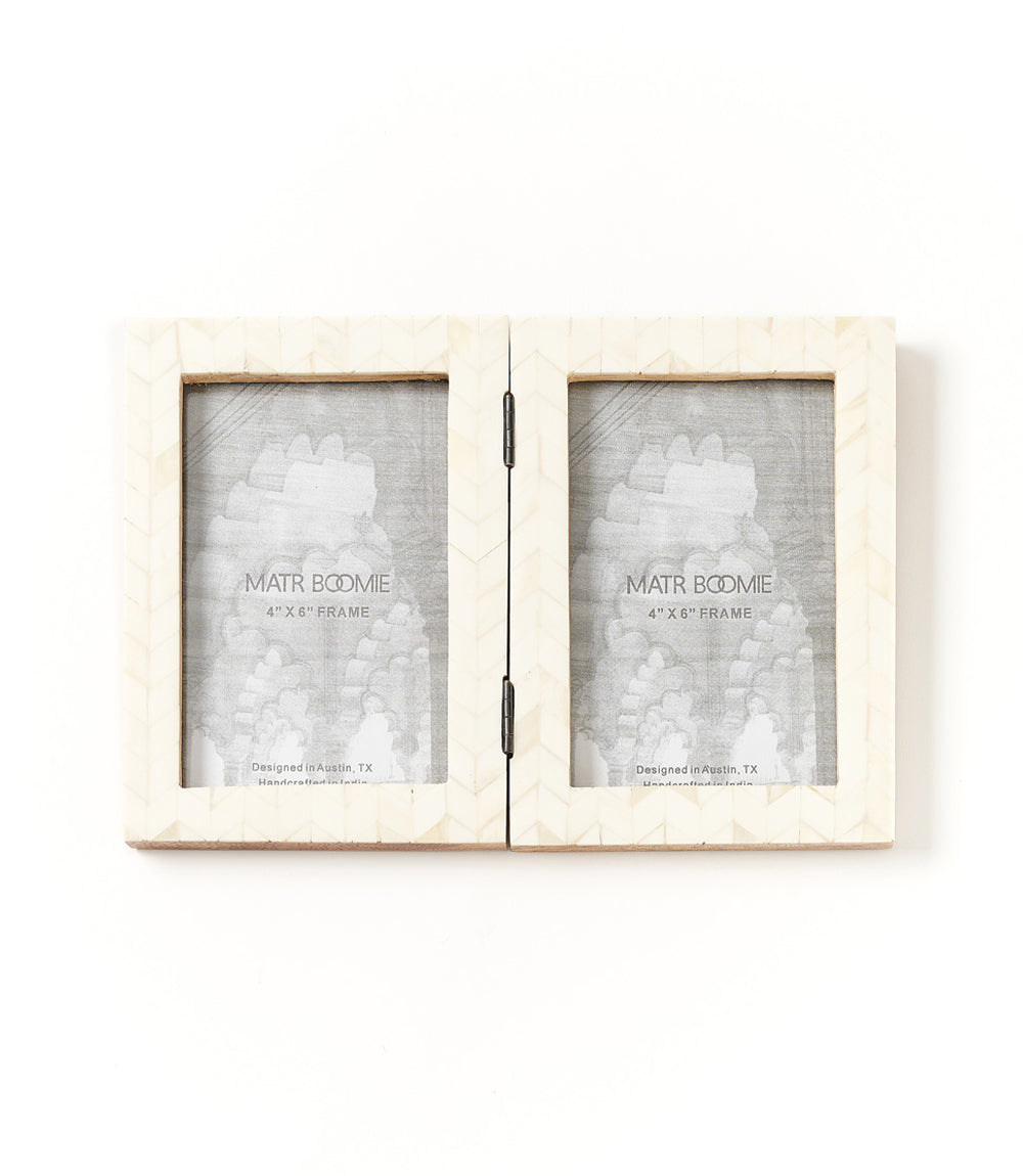 Artemis 4x6 Double Picture Frame - Handcrafted Bone