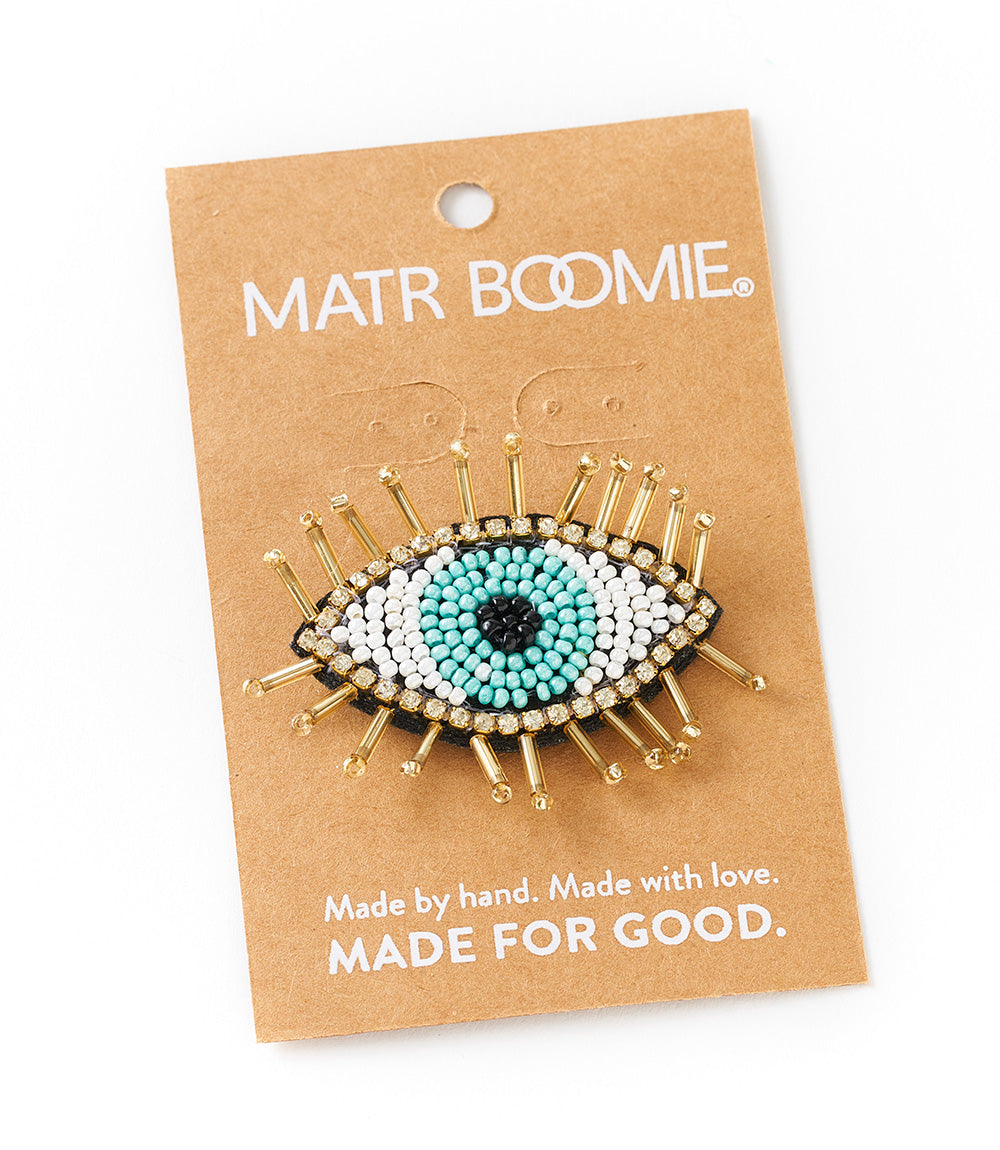 Bala Mani Beaded Evil Eye Brooch Pin - Handmade, Fair Trade