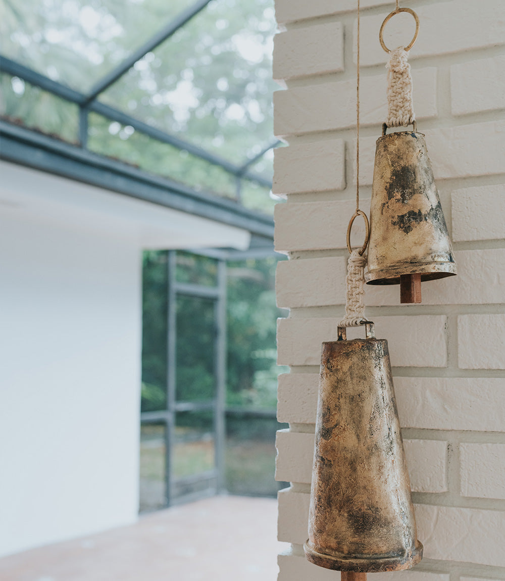 Macrame Medium Wind Chime - Rustic Cow Bell