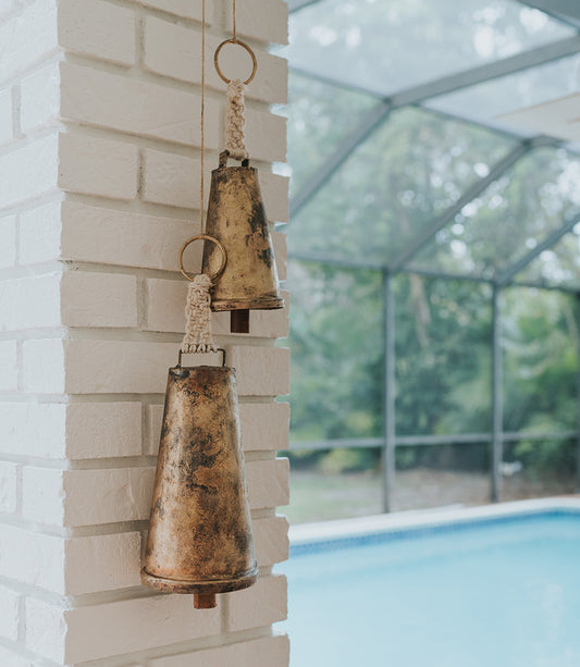 Macrame Large Wind Chime - Rustic Cow Bell