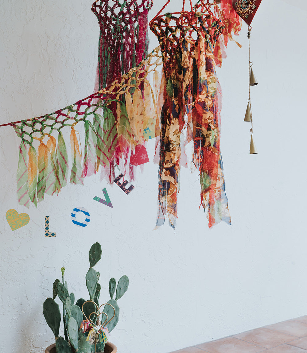 Macrame Upcycled Sari Hanging Garland Decoration