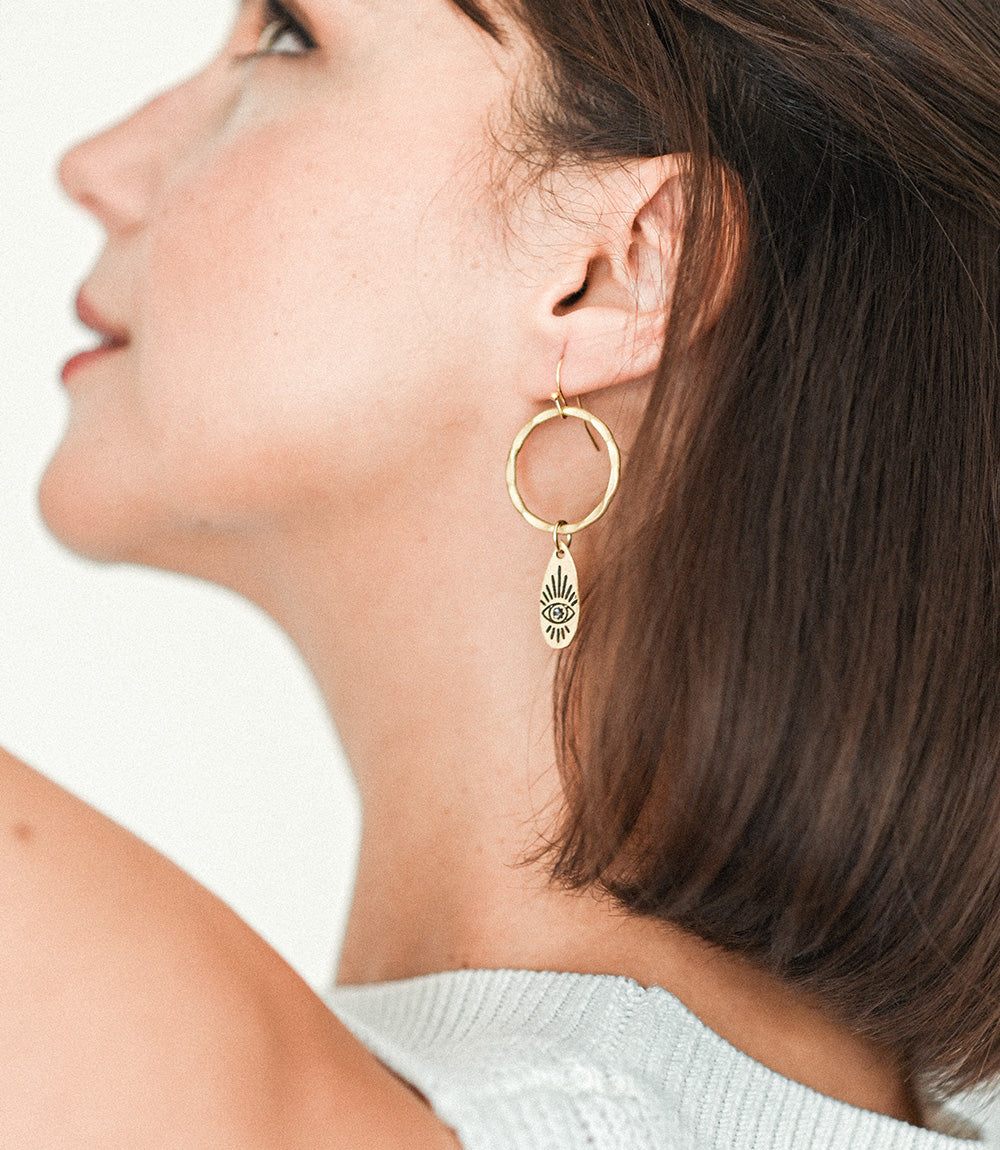 Ruchi Evil Eye Charm Gold Hoop Earrings