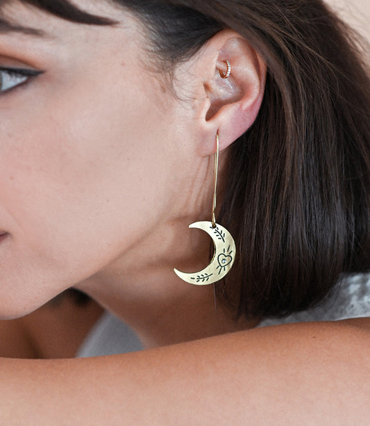 Ruchi Crescent Moon Gold Dangle Earrings