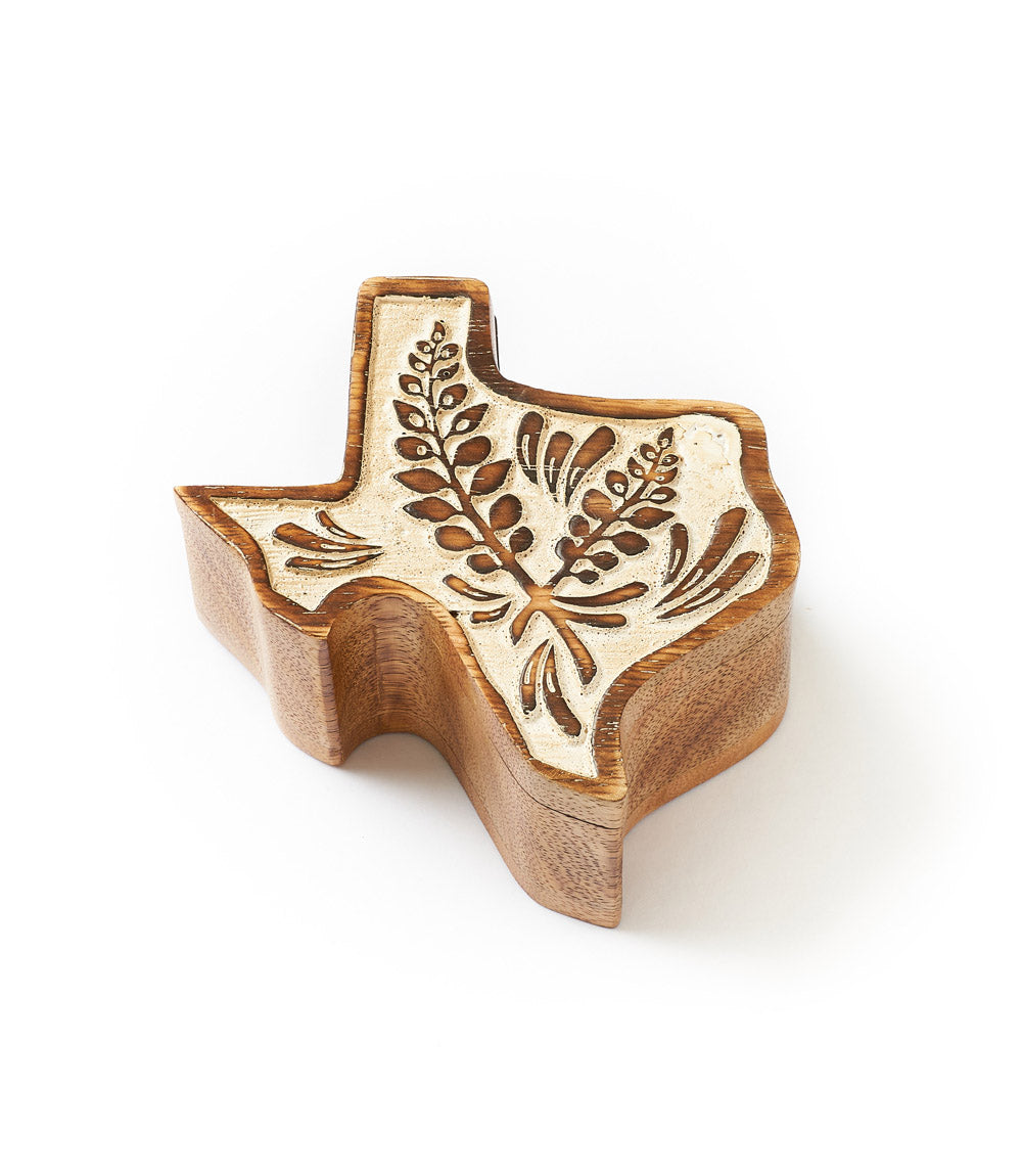 Texas Bluebonnet Keepsake Box - Hand Carved State Flower Swivel Lid