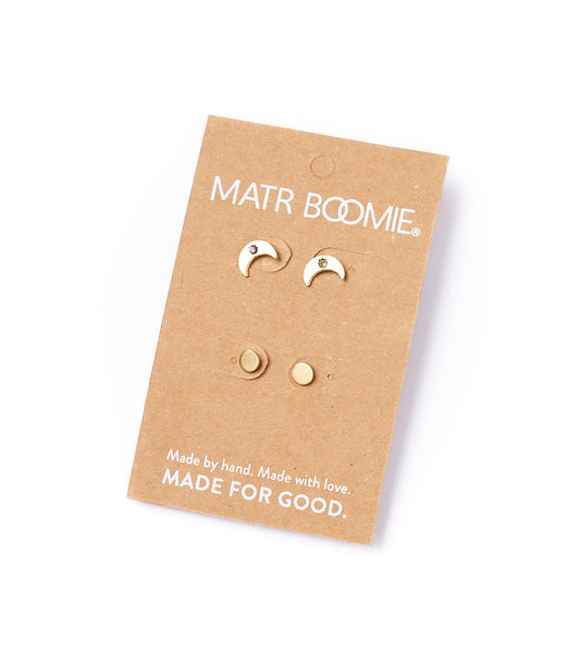 Ruchi Crescent Moon Tiny Dot Stud Earrings - Set of 2