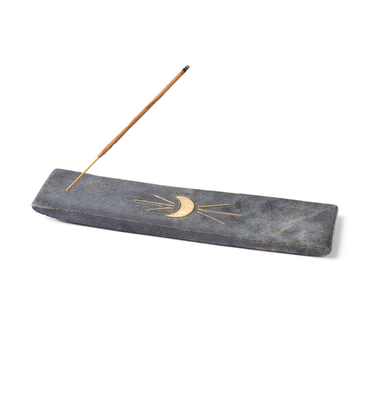 Indukala Moon Phase Incense Holder - Black Carved Marble