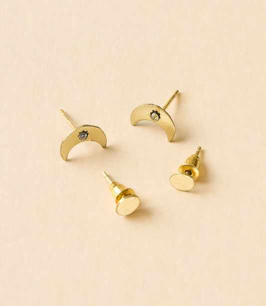 Ruchi Crescent Moon Tiny Dot Gold Stud Earrings Set of 2