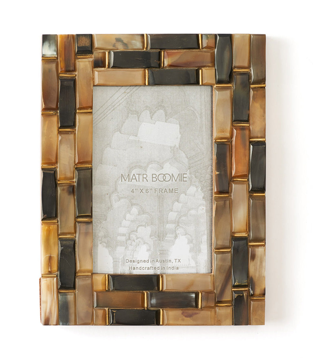 Kachhua 4x6 Beveled Picture Frame - Assorted Carved Horn, Brass Accent