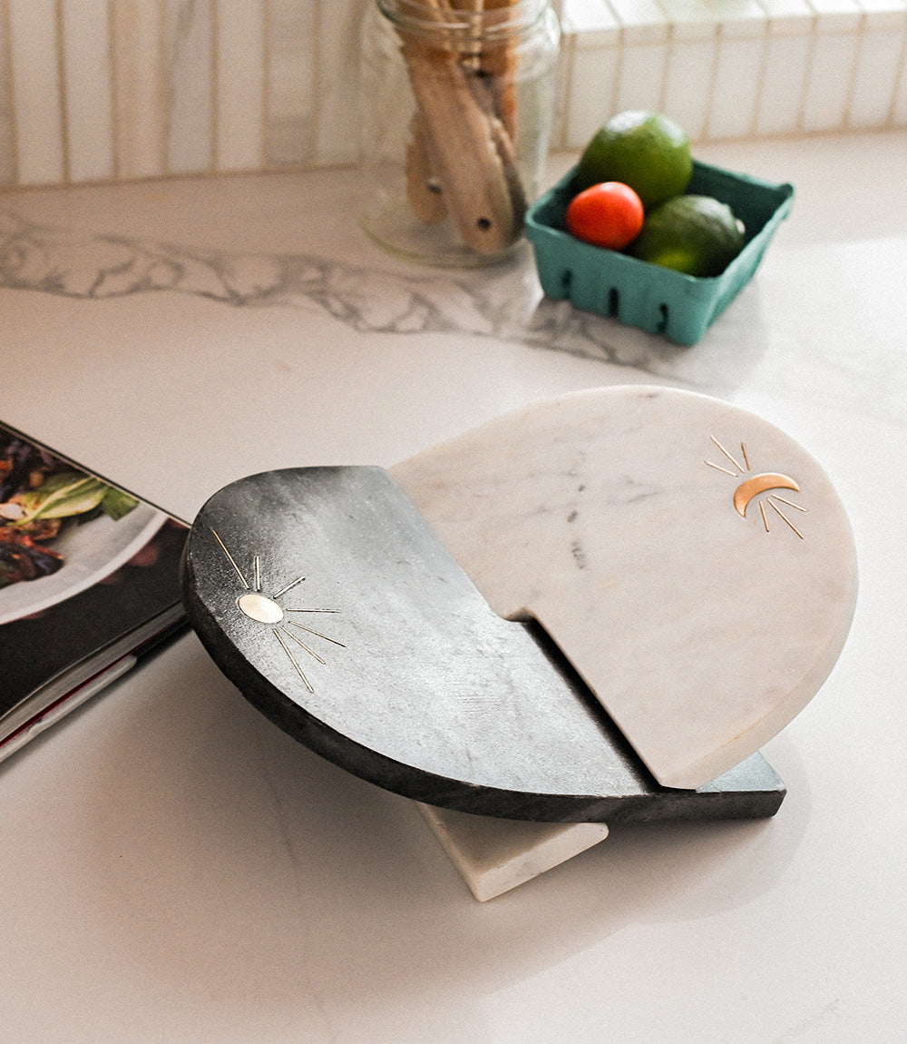 Indukala Moon Phase Book Holder Stand - Black, White Marble