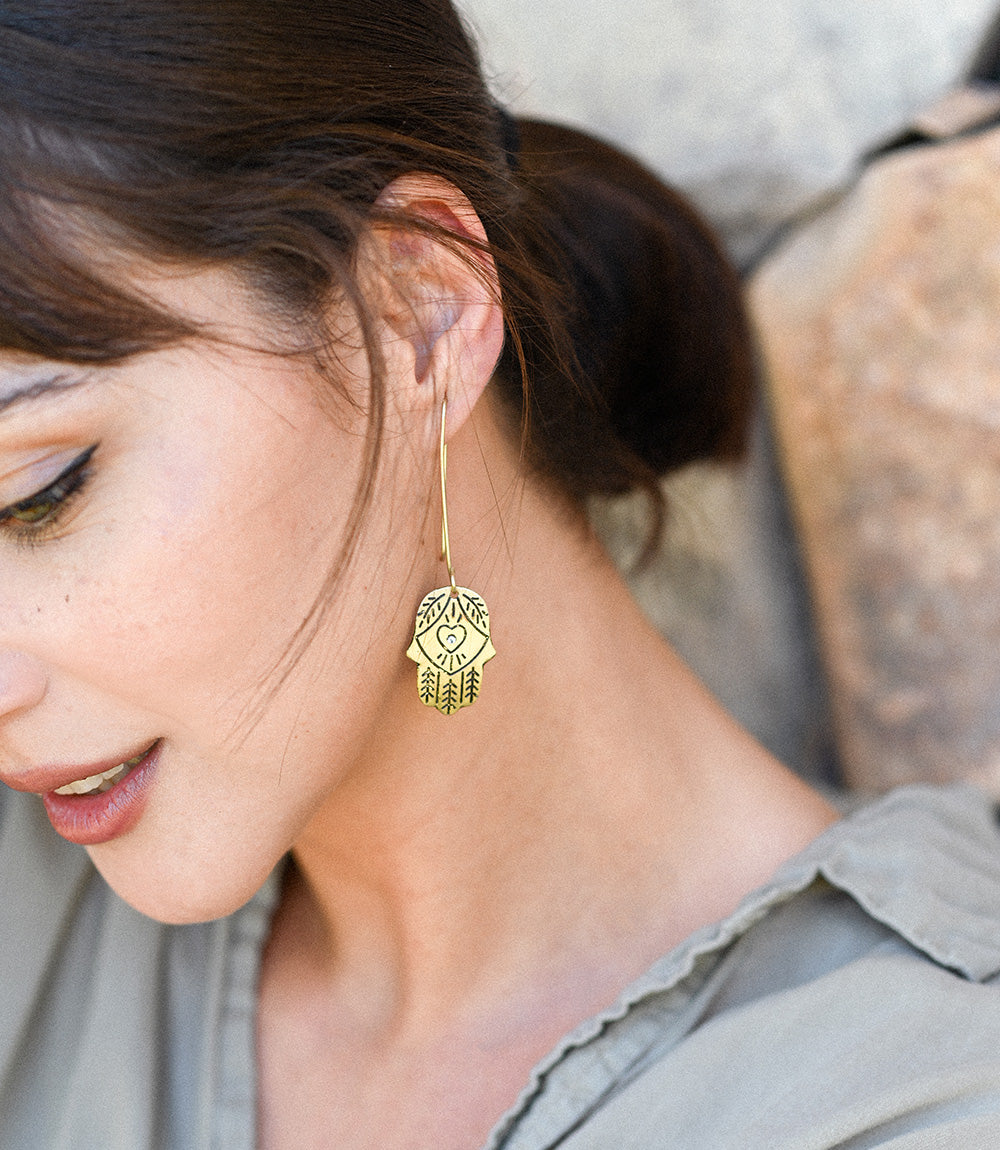 Ruchi Hamsa Gold Dangling Earrings