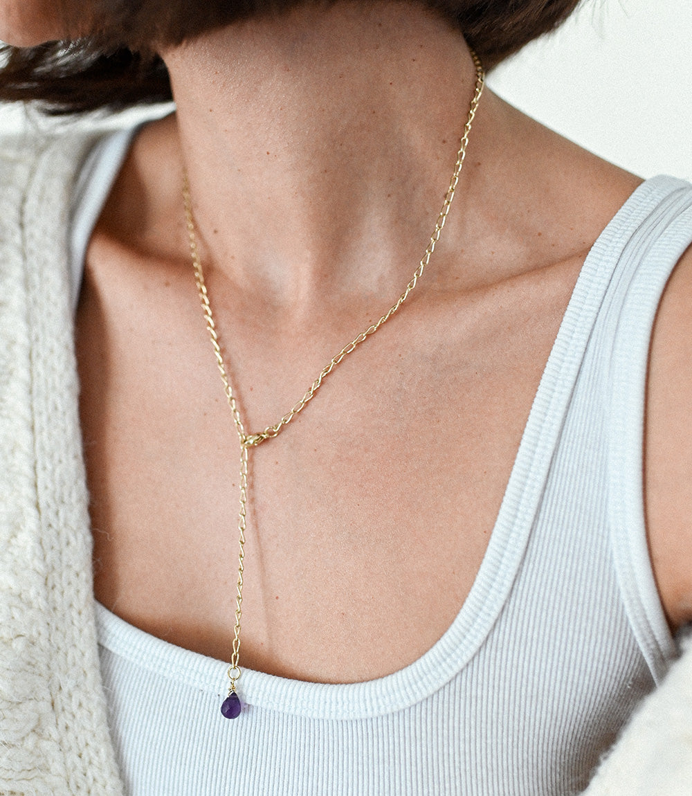 Indali Amethyst Gemstone Drop Necklace - Purple, Semi Precious