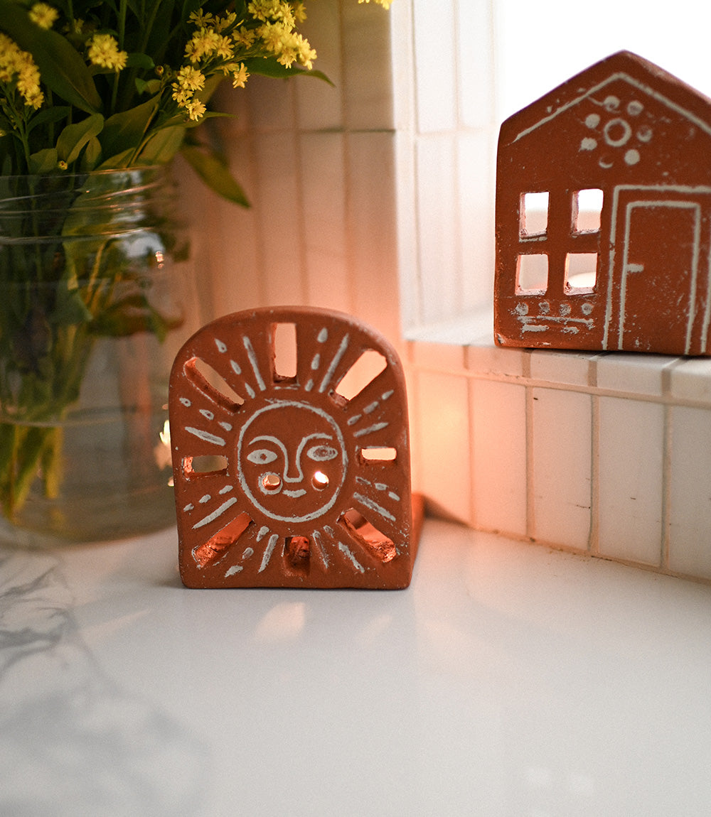 Vasanta Sunrise Tealight Candle Holder - Terracotta