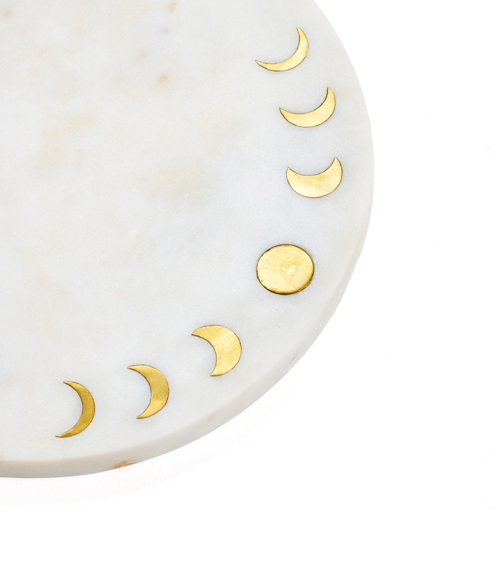 Indukala Moon Phase Cheese Charcuterie Serving Board - Brass & Marble