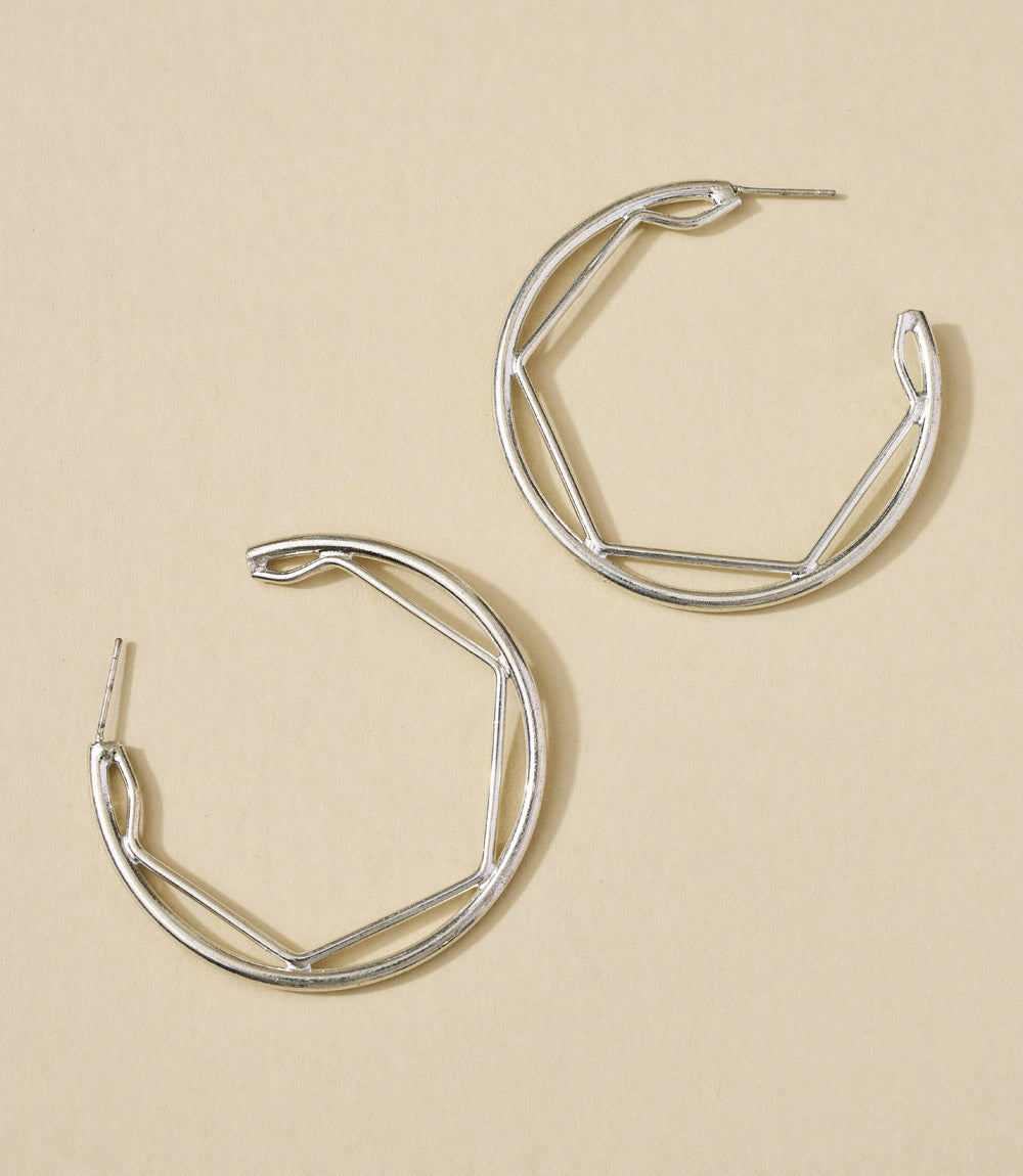 Bhavani Silver Geometric Hoop Earrings