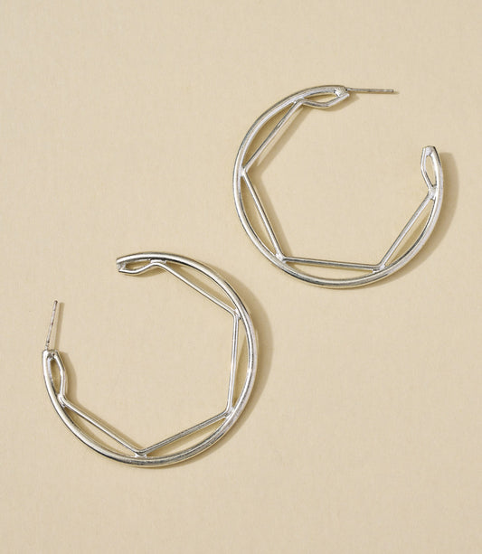 Bhavani Silver Geometric Hoop Earrings