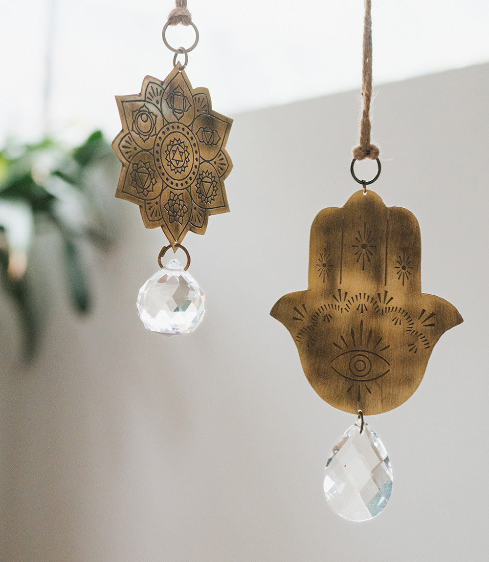 Surya Hamsa Engraved Brass Suncatcher