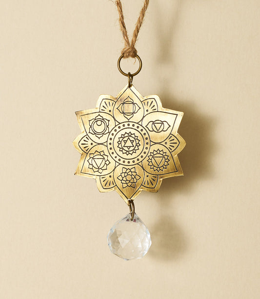 Surya Lotus Engraved Brass Suncatcher