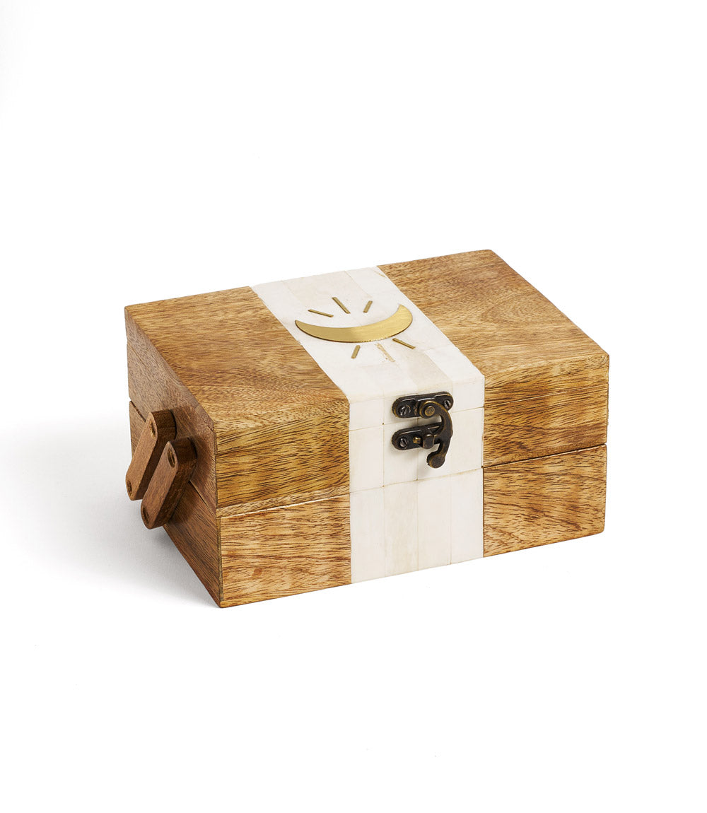 Indukala Crescent Moon Tiered Jewelry Box - Bone, Wood, Brass