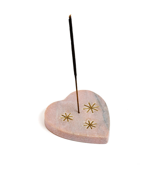 Jaipuri Heart Incense Holder - Pink Carved Marble