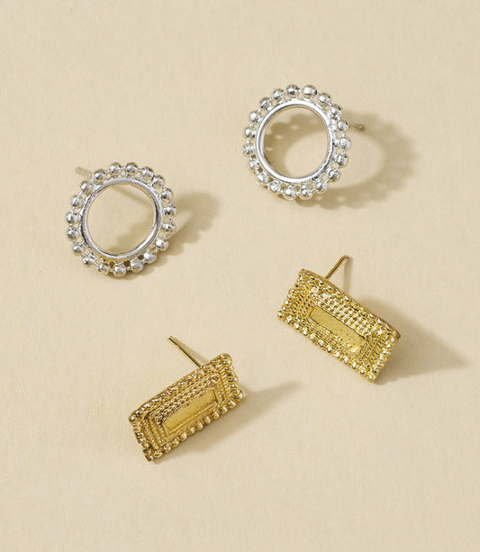 Bhavani Circle & Shield Stud Earrings - Set of 2