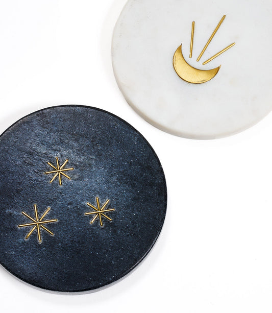 Indukala Moon Phase Marble Coasters - Black, White, Set of 4