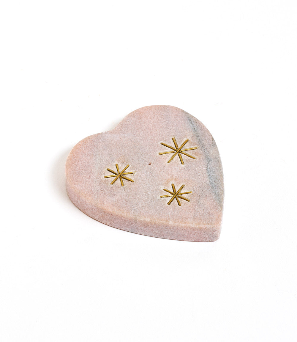 Jaipuri Heart Incense Holder - Pink Carved Marble