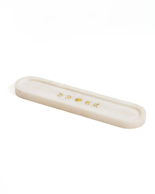 Indukala Moon Phase Incense Holder - White Carved Marble