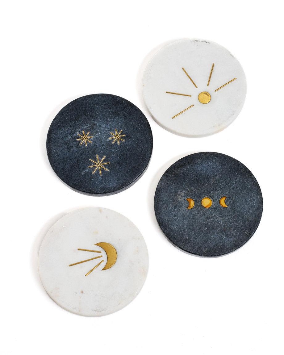 Indukala Moon Phase Marble Coasters - Black, White, Set of 4