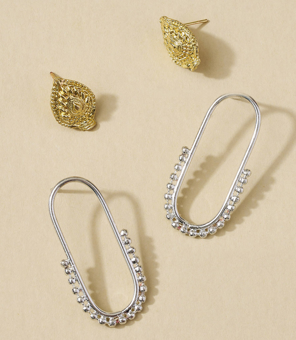 Bhavani Hoop & Shield Stud Earrings - Set of 2