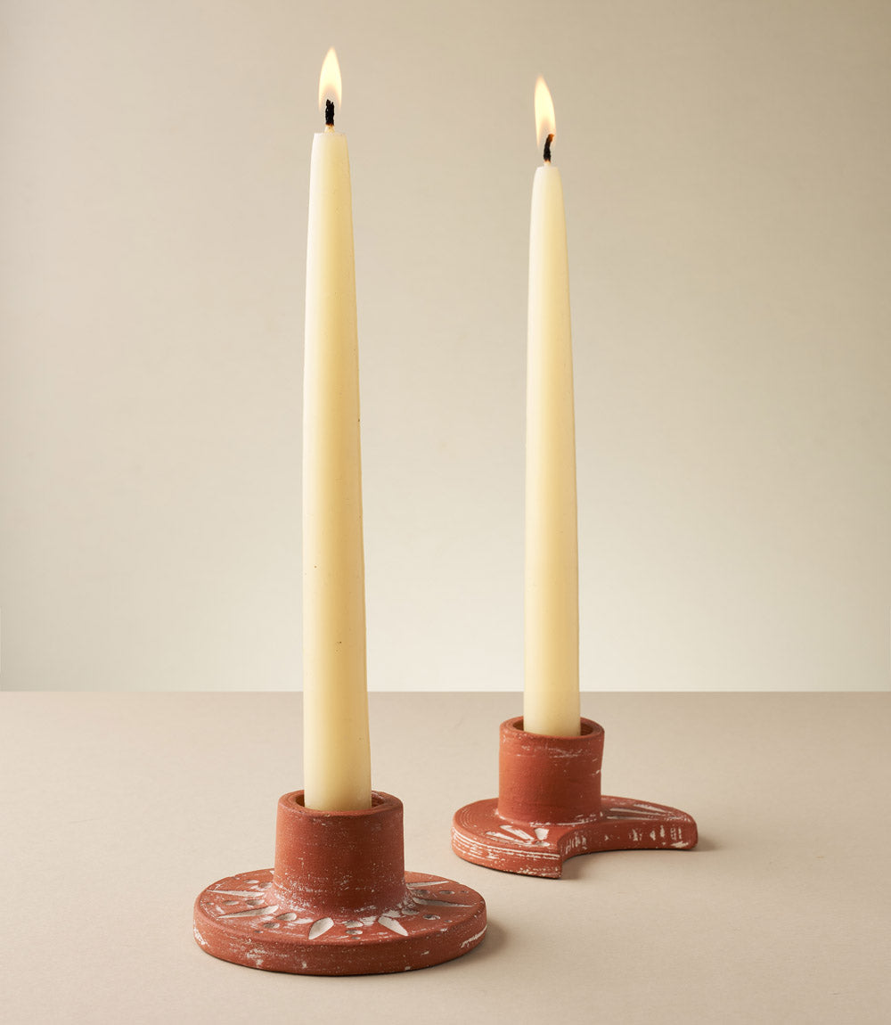 Daksha Full Moon Taper Candle Holder - terracotta